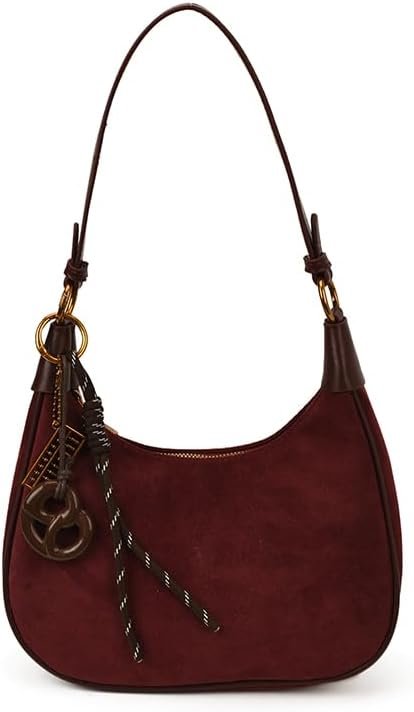 Slouchy Suede Shoulder Bags for Women Underarm Bag Work Purses Crescent Bag with Pendant 2025 Fall Winter Suede Handbag - Image 9