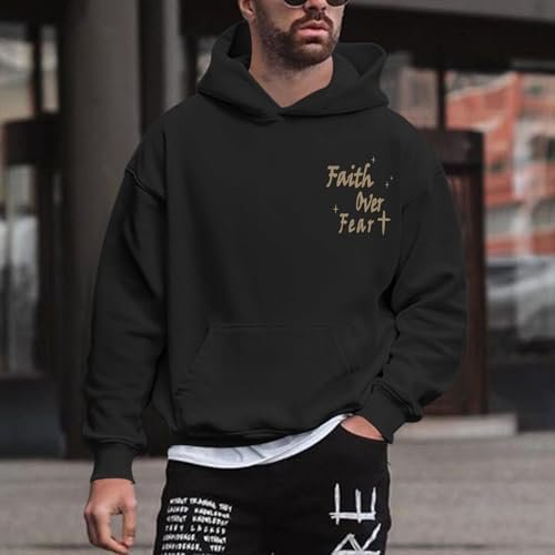Lubpow Christian Faith Over Fear Hoodie for Men Inspirational Religious Jesus Sweatshirt Vintage Bible Verse Graphic Pullover, Black, Coffee - Image 4