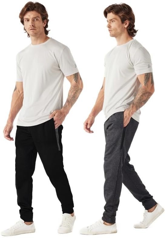 TEX2FIT 2-Pack Men's Active Fleece Joggers with Side Pockets, Jogging Pants (2pcs Set) (Black, Charcoal Heather, Medium) - Image 20