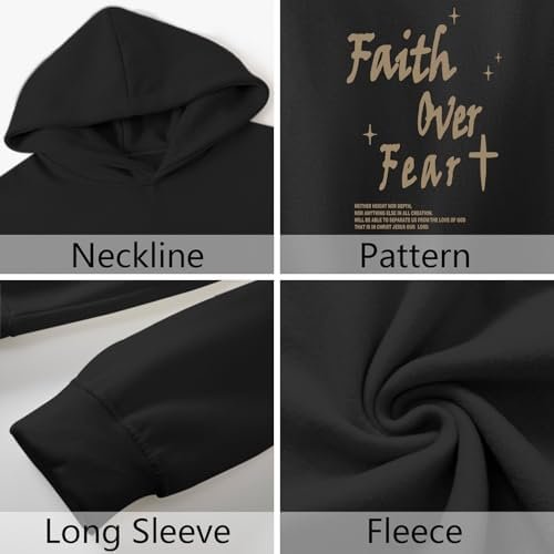 Lubpow Christian Faith Over Fear Hoodie for Men Inspirational Religious Jesus Sweatshirt Vintage Bible Verse Graphic Pullover, Black, Coffee - Image 7
