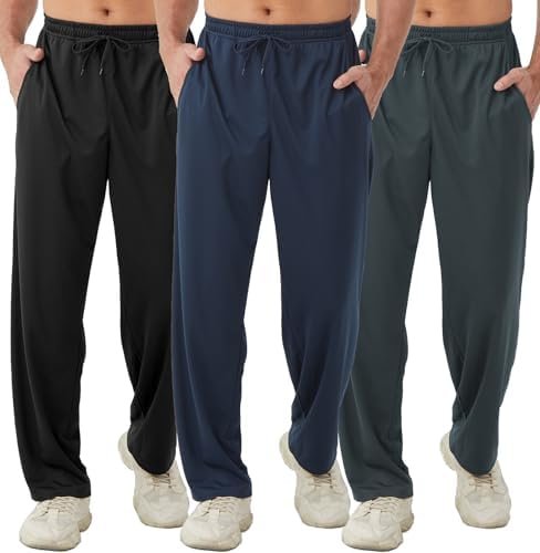 DWUGD'L 3 Pack Sweatpants for Men Loose Fit Mens Athletic Pants with Pockets Mesh Open Bottom Workout Jogging Casual Pants Set 3: Pack - Image 21
