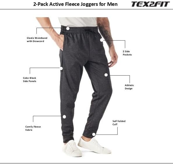 TEX2FIT 2-Pack Men's Active Fleece Joggers with Side Pockets, Jogging Pants (2pcs Set) (Black, Charcoal Heather, Medium) - Image 16