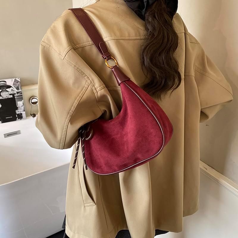 Slouchy Suede Shoulder Bags for Women Underarm Bag Work Purses Crescent Bag with Pendant 2025 Fall Winter Suede Handbag - Image 10