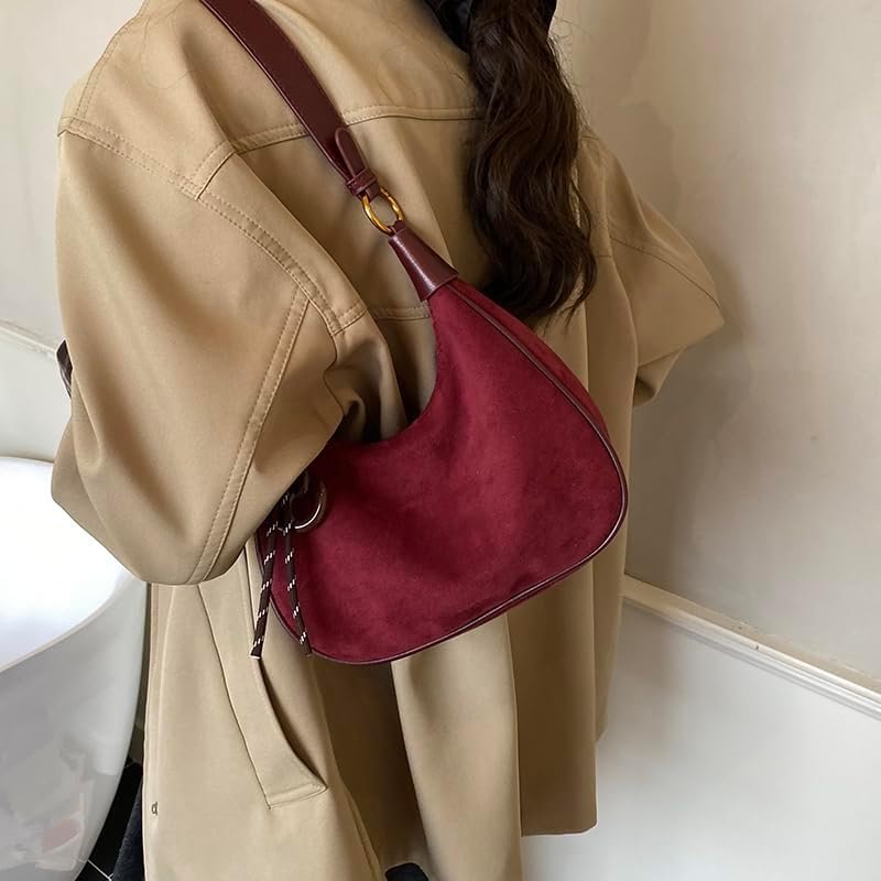 Slouchy Suede Shoulder Bags for Women Underarm Bag Work Purses Crescent Bag with Pendant 2025 Fall Winter Suede Handbag - Image 11