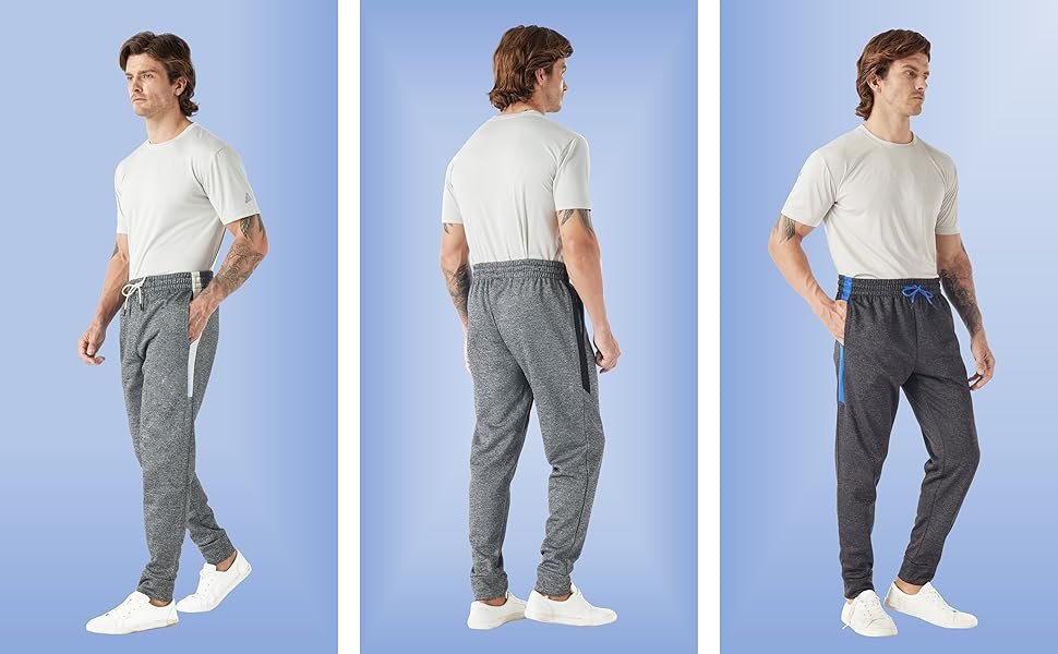 TEX2FIT 2-Pack Men's Active Fleece Joggers with Side Pockets, Jogging Pants (2pcs Set) (Black, Charcoal Heather, Medium) - Image 9