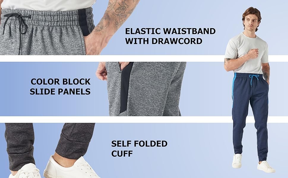 TEX2FIT 2-Pack Men's Active Fleece Joggers with Side Pockets, Jogging Pants (2pcs Set) (Black, Charcoal Heather, Medium) - Image 8