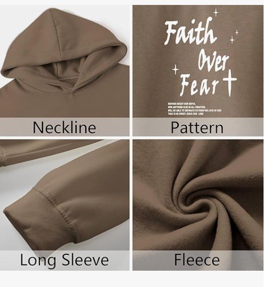 Lubpow Christian Faith Over Fear Hoodie for Men Inspirational Religious Jesus Sweatshirt Vintage Bible Verse Graphic Pullover, Black, Coffee - Image 9