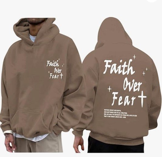 Lubpow Christian Faith Over Fear Hoodie for Men Inspirational Religious Jesus Sweatshirt Vintage Bible Verse Graphic Pullover, Black, Coffee - Image 8