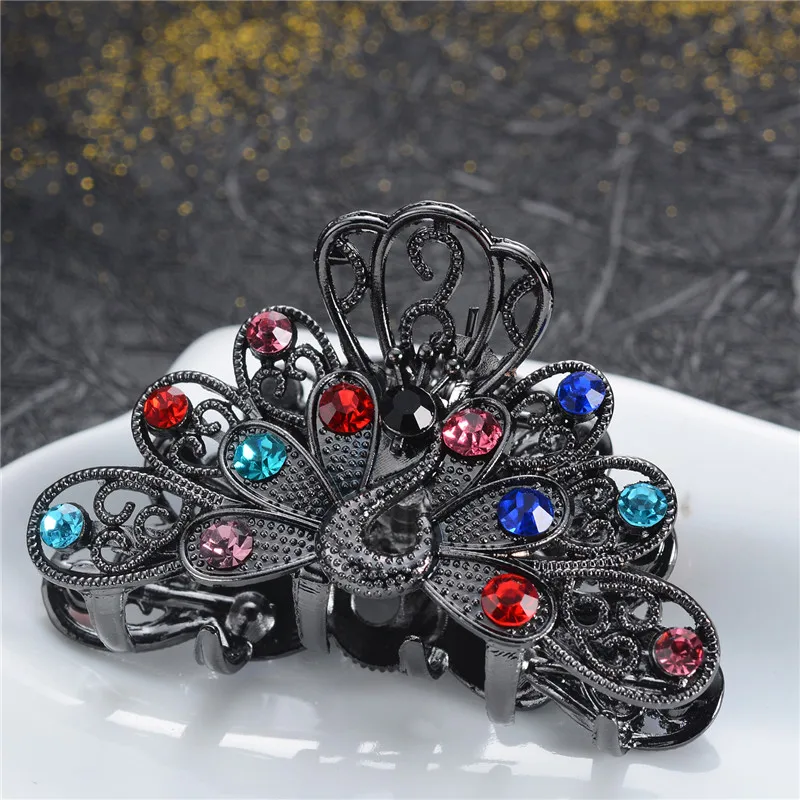 Vivid Peacock Hair Claws For Women Vintage Hair Jewelry Charm Big Rhinestone Crystal Wedding Hair Accessories Hairpin - Image 3