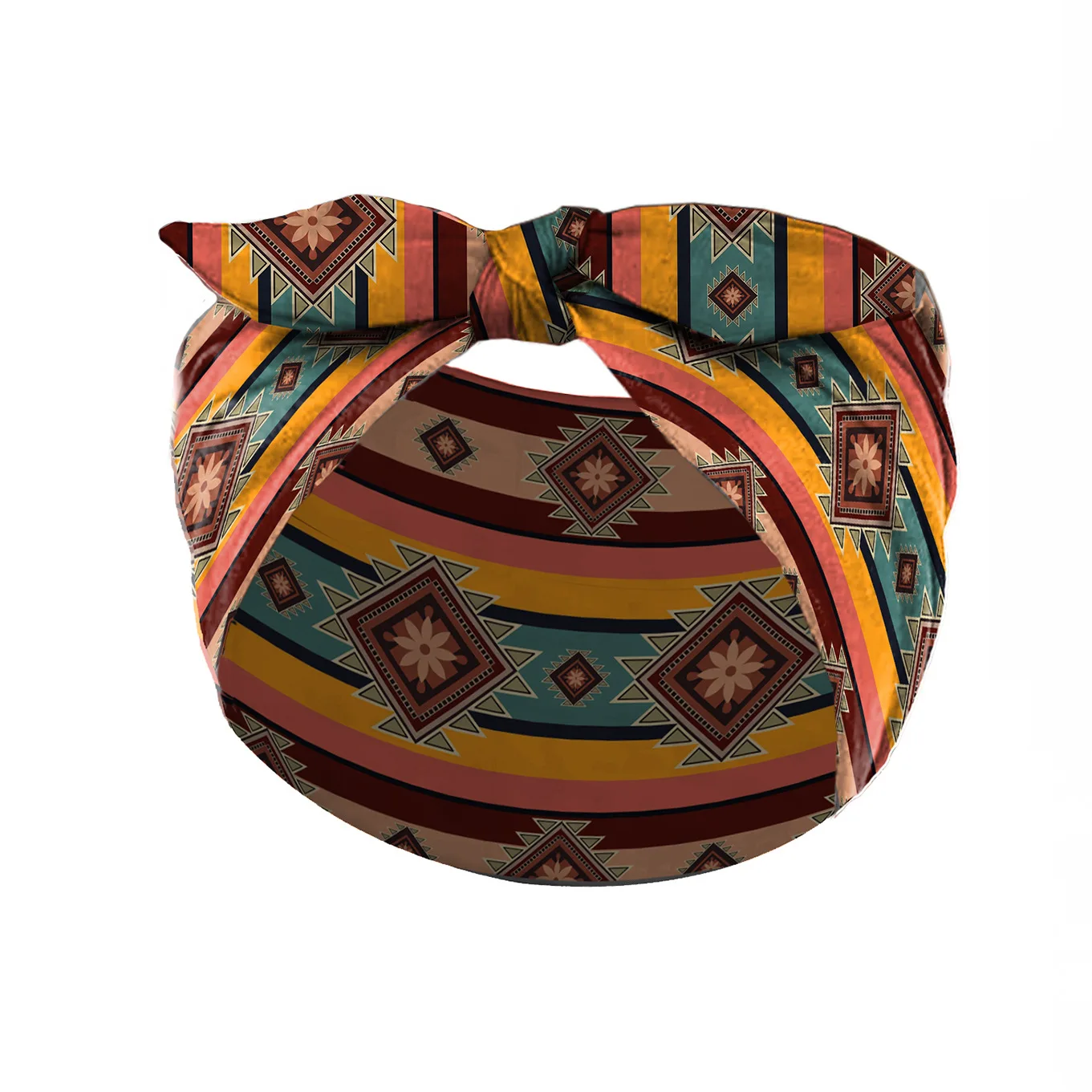 Widening Bohemian style printed front knot rabbit ear elastic headband - Image 3