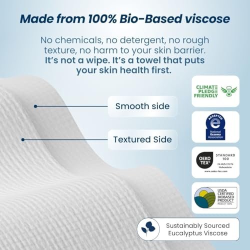Clean Skin Club Clean Towels XL®, 100% USDA Biobased Face Towel, Disposable Face Towelette, Eczema Association Accepted, Makeup Remover Dry Wipes, Ultra Soft, 1 Pack, 50 Ct - Image 3