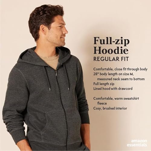 Amazon Essentials Men's Full-Zip Fleece Hoodie (Available in Big & Tall), Charcoal Heather, X-Large - Image 8