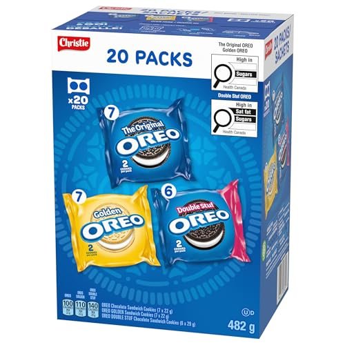 OREO, 20 Snack Packs (Individually Wrapped), 40 Cookies, School, Lunch, Travel, Gift, Birthday, Bulk Variety Pack of OREOs Original Chocolate & Double Stuf & Golden Vanilla Sandwich Cookies, 482g - Image 3