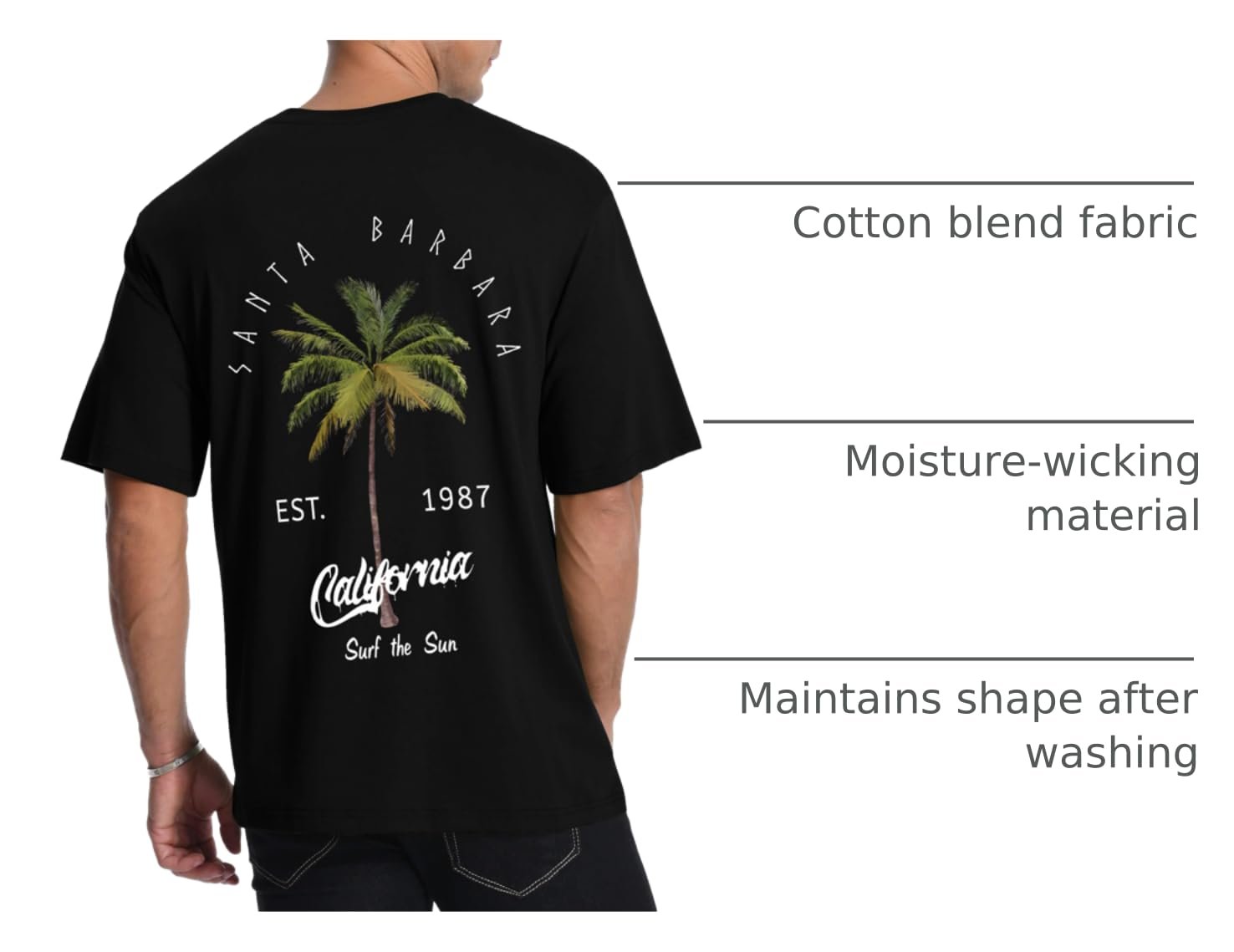 Mens Graphic T-Shirts Short Sleeve Palm Tree Print Summer Top Crewneck Cotton Casual California Tees for Men Black - Image 6