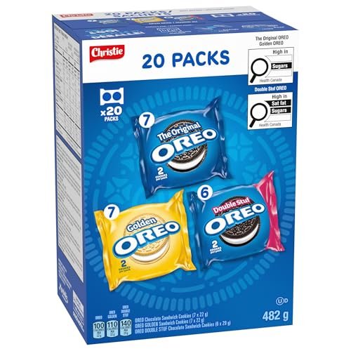 OREO, 20 Snack Packs (Individually Wrapped), 40 Cookies, School, Lunch, Travel, Gift, Birthday, Bulk Variety Pack of OREOs Original Chocolate & Double Stuf & Golden Vanilla Sandwich Cookies, 482g - Image 5