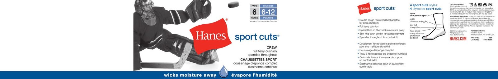 Hanes Mens 6pk Sport Cuts Crew Sock, Black, 6-12 US - Image 4