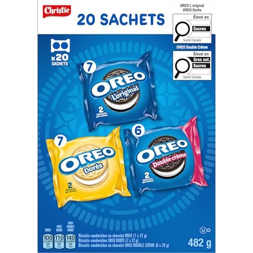 OREO, 20 Snack Packs (Individually Wrapped), 40 Cookies, School, Lunch, Travel, Gift, Birthday, Bulk Variety Pack of OREOs Original Chocolate & Double Stuf & Golden Vanilla Sandwich Cookies, 482g - Image 6