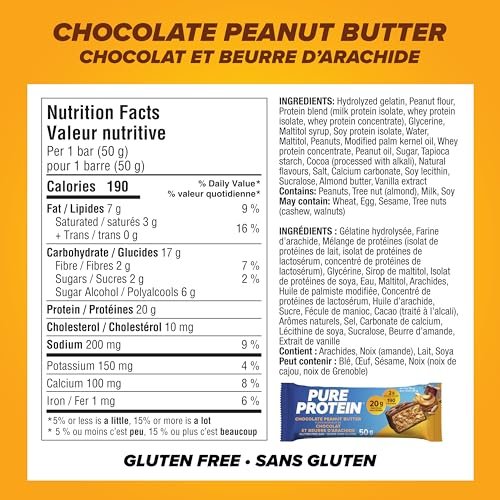 Pure Protein Bars - Nutritious, Gluten Free bar, made with Whey protein blend - low sugar snack. Deliciously satisfying. Made in Canada, Chocolate Peanut Butter (Pack of 6) - Image 6