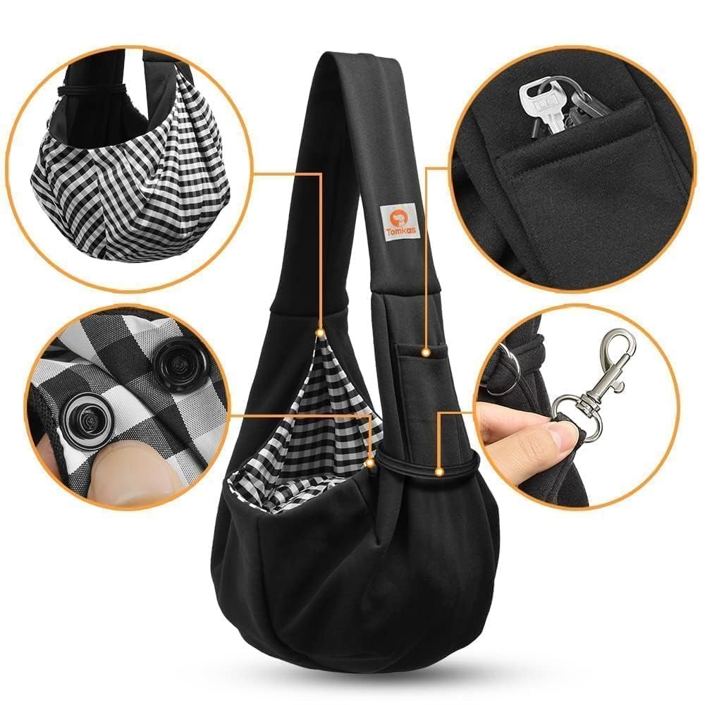 Tomkas Small Dog Sling Carrier - Classic Pocket & Classic Strap - for 3-10 lbs Pets(Black) - Image 7