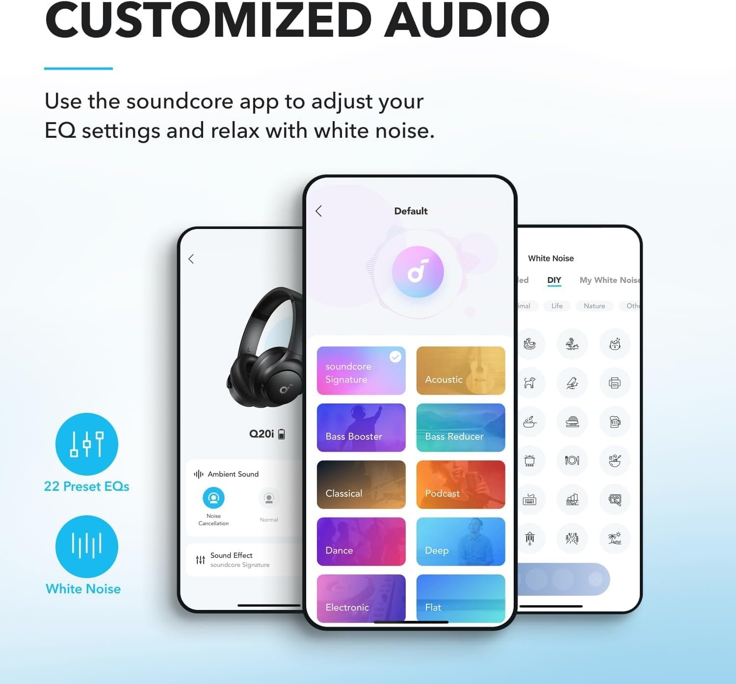 soundcore by Anker Q20i Hybrid Active Noise Cancelling Headphones, Wireless Over-Ear Bluetooth, 40H Long ANC Playtime, Hi-Res Audio, Big Bass, Customize via an App, Transparency Mode, Ideal for Travel - Image 6