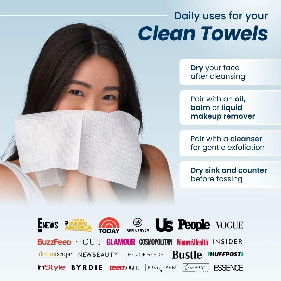 Clean Skin Club Clean Towels XL®, 100% USDA Biobased Face Towel, Disposable Face Towelette, Eczema Association Accepted, Makeup Remover Dry Wipes, Ultra Soft, 1 Pack, 50 Ct - Image 6