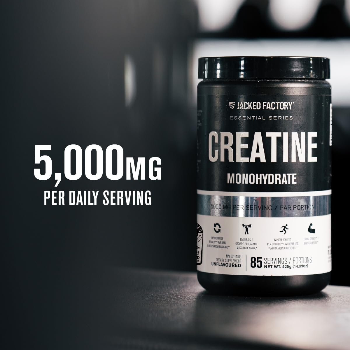 Jacked Factory Creatine Monohydrate Powder 425g - Canadian-Owned Informed Choice Certified Supplement for Increased Muscle Mass*, Improved Strength, Power, & Performance** - 85 Servings, Unflavored - Image 9