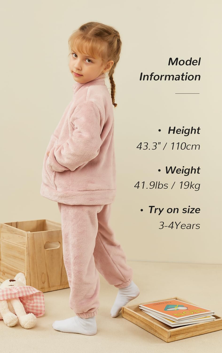 kiddook Girls' Flannel Pajama Sets, Zipper Top and Pants Winter Warm Soft Fuzzy Homewear(Pink,8-9Years) - Image 7