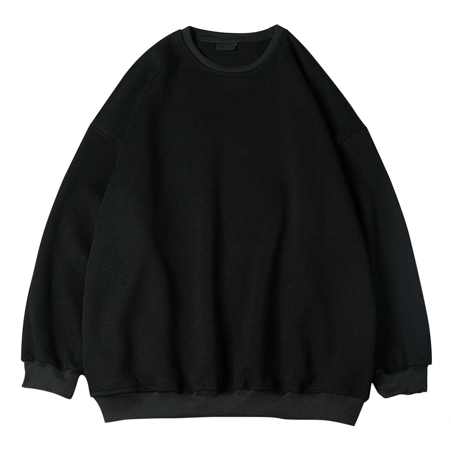 HGOOGY Mens Pullover Sweatshirt Big and Tall Casual Crewneck Oversized Sweater Relaxed Fit Solid Base Shirt Tops(S-5XL), A-black, X-Large - Image 6