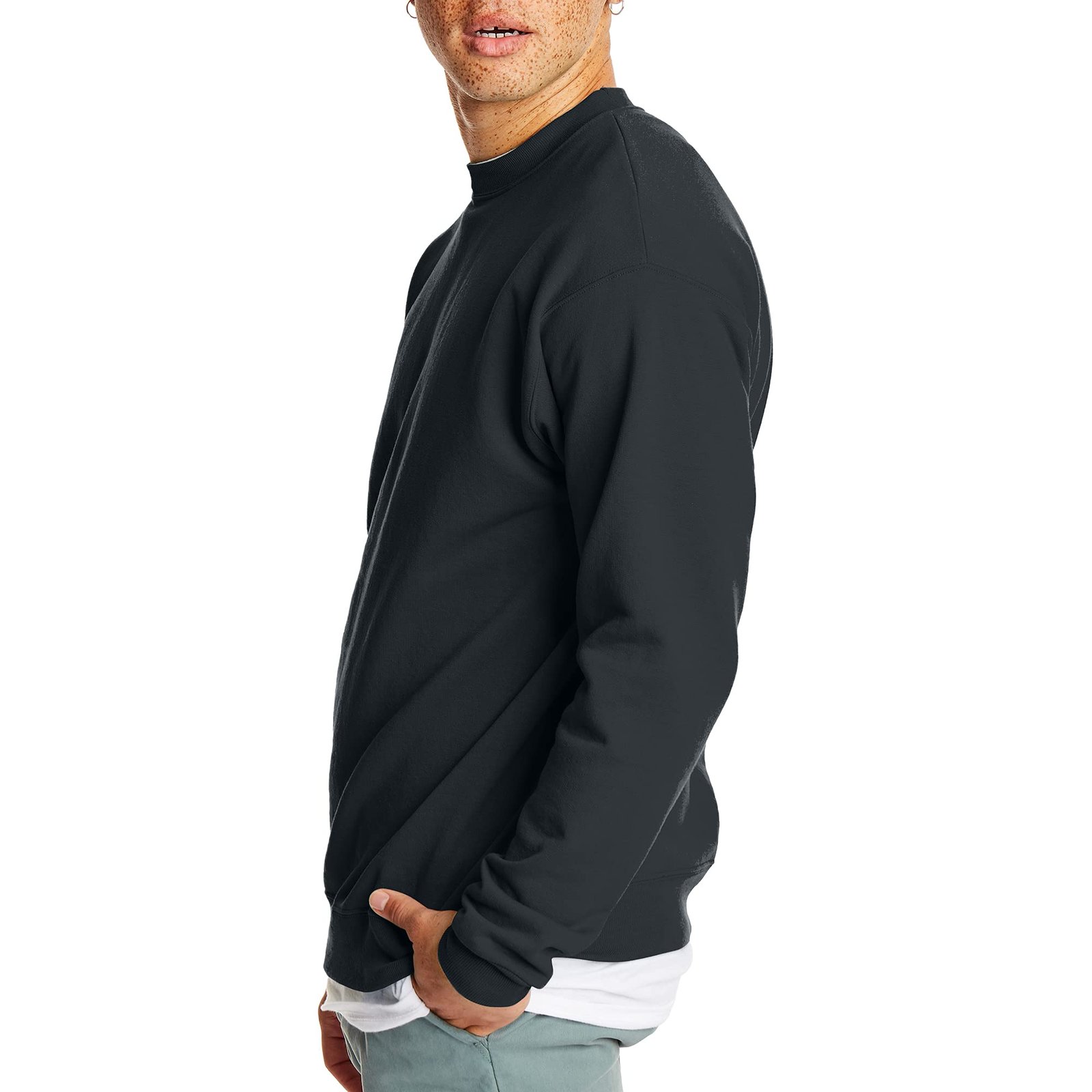 Hanes Men's Sweatshirt, EcoSmart Fleece Crewneck Sweatshirt, Cotton-Blend Fleece Sweatshirt, Plush Fleece Pullover Sweatshirt, Black, Large - Image 5