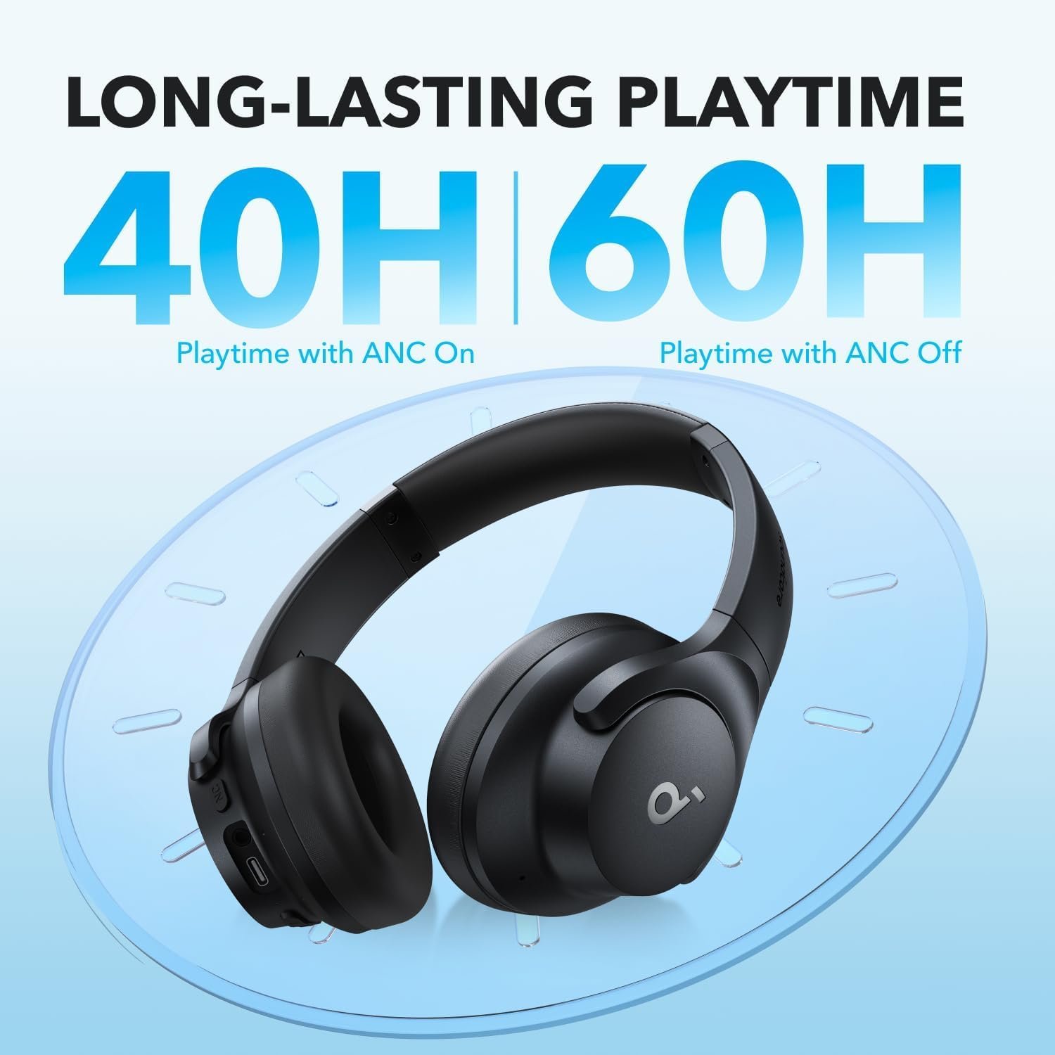 soundcore by Anker Q20i Hybrid Active Noise Cancelling Headphones, Wireless Over-Ear Bluetooth, 40H Long ANC Playtime, Hi-Res Audio, Big Bass, Customize via an App, Transparency Mode, Ideal for Travel - Image 5