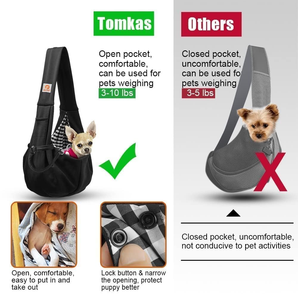 Tomkas Small Dog Sling Carrier - Classic Pocket & Classic Strap - for 3-10 lbs Pets(Black) - Image 3