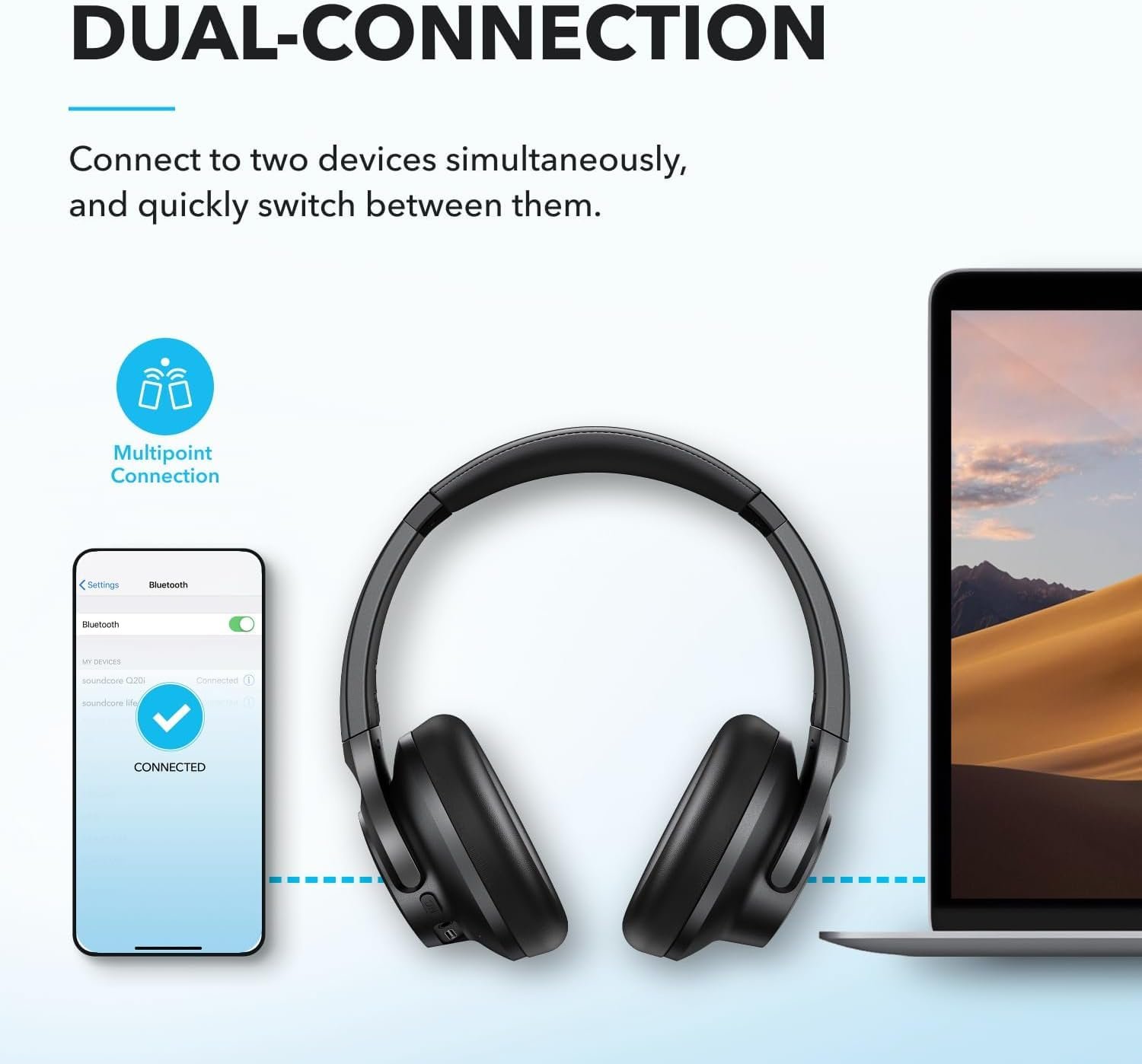 soundcore by Anker Q20i Hybrid Active Noise Cancelling Headphones, Wireless Over-Ear Bluetooth, 40H Long ANC Playtime, Hi-Res Audio, Big Bass, Customize via an App, Transparency Mode, Ideal for Travel - Image 3