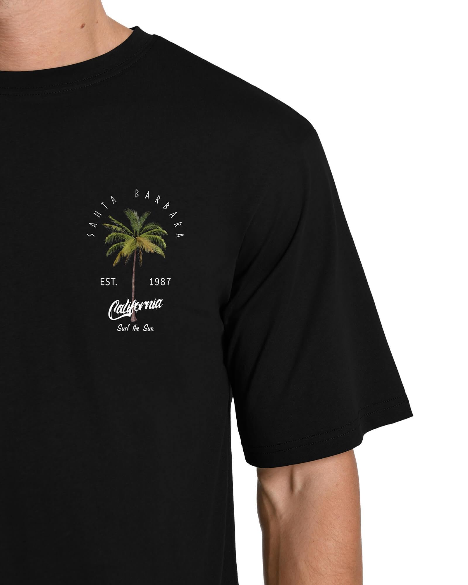 Mens Graphic T-Shirts Short Sleeve Palm Tree Print Summer Top Crewneck Cotton Casual California Tees for Men Black - Image 4