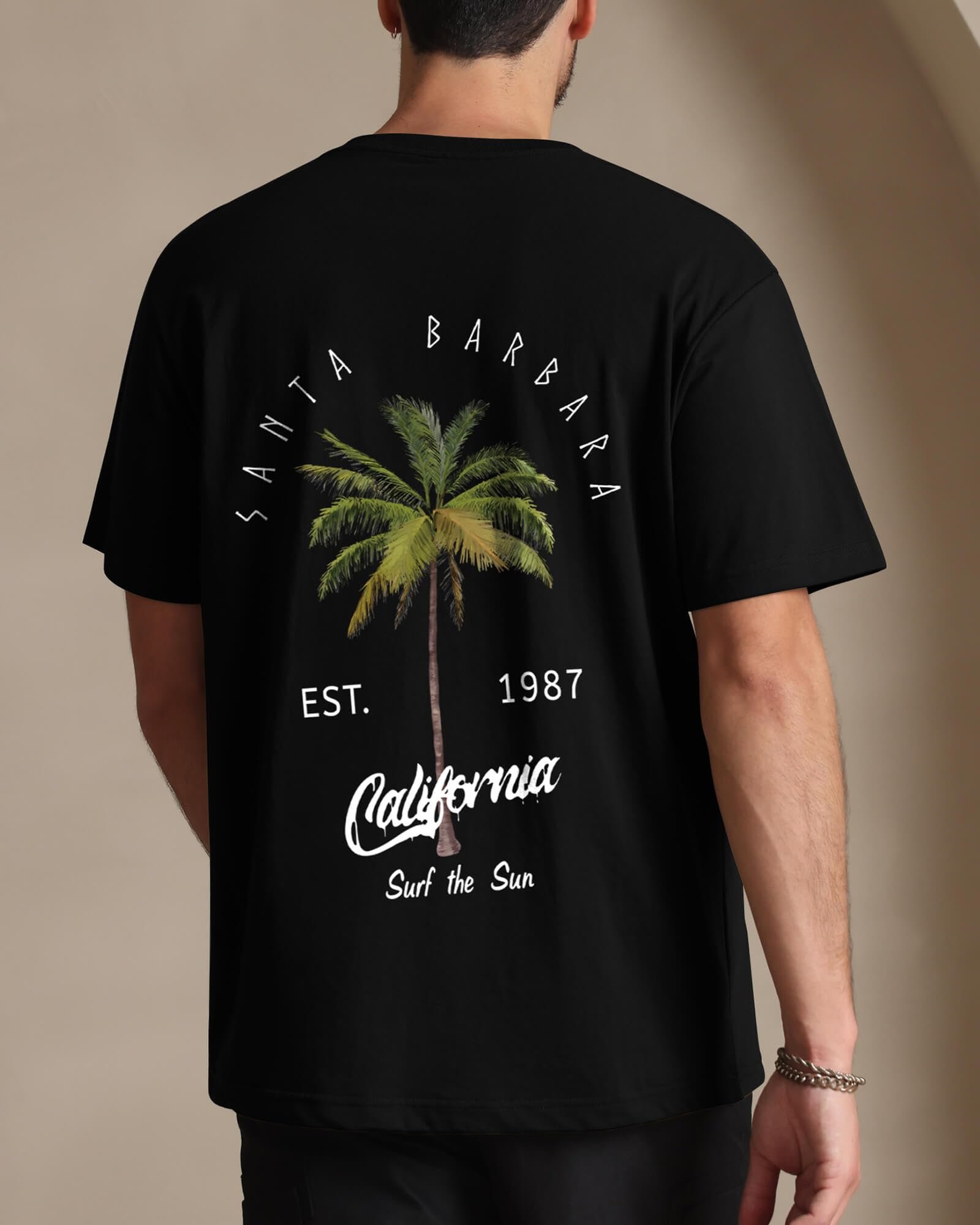 Mens Graphic T-Shirts Short Sleeve Palm Tree Print Summer Top Crewneck Cotton Casual California Tees for Men Black - Image 5