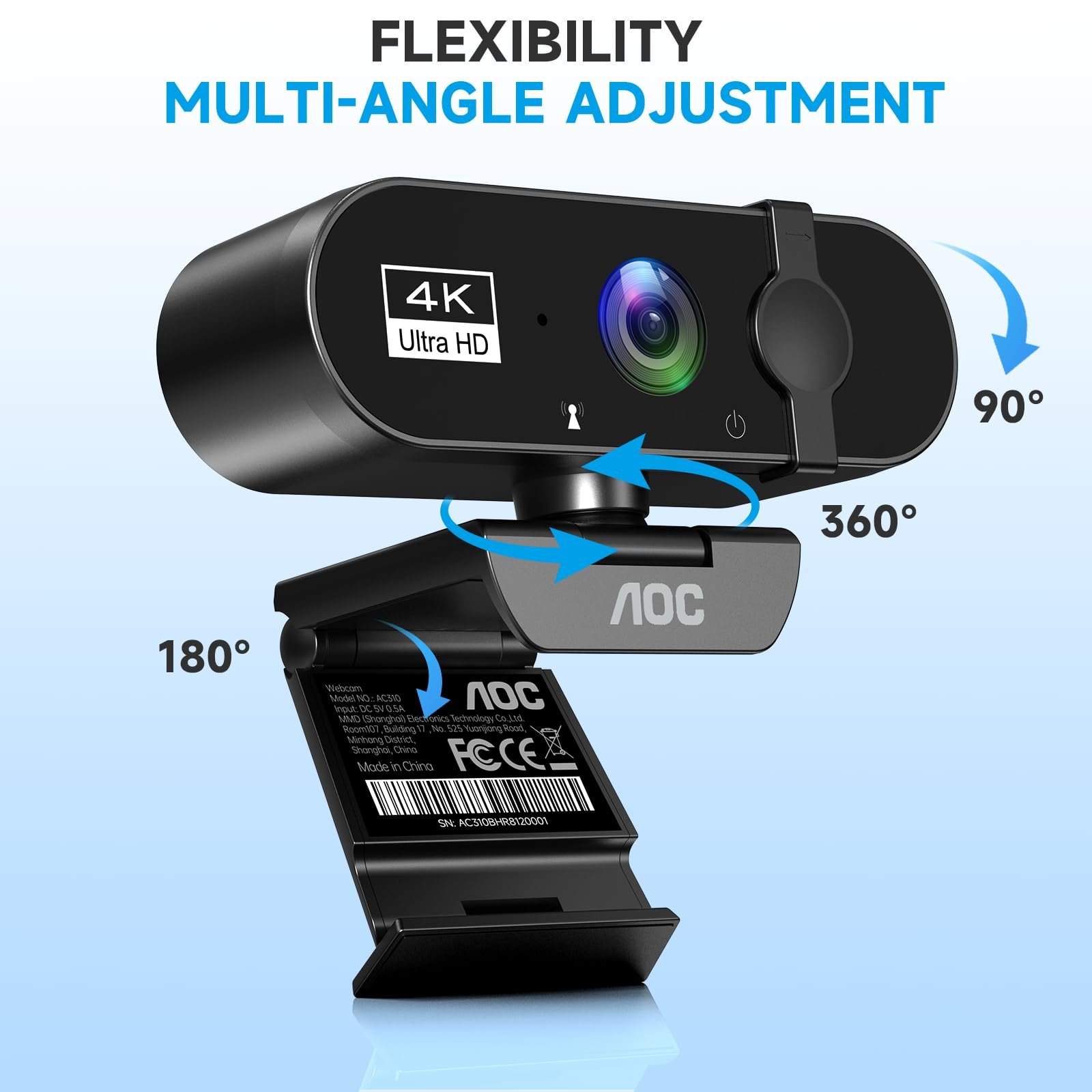 AOC 4k Webcam for PC with Microphone, Computer Camera with Noise Cancellation, Privacy Cover, 99° FOV, Plug & Play USB Webcam for Streaming, Conferencing, Zoom, Skype, Facetime, Laptop, PC, Skype - Image 4