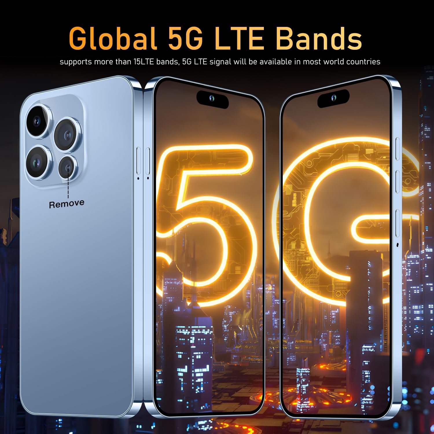 Huness 14PROMA X Smartphone Unlocked Cell Phone,Battery 6800mAh 6.82" HD Screen Unlocked Phones,16+512GB Android 14 with 128GB Memory Card,Dual SIM/Fingerprint Lock/Face ID/GPS (Blue, 16+512G) - Image 5