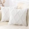 decorUhome Spring Throw Pillow Covers 18x18 Inch Set of 2, Soft Plush Faux Fur Wool Cream White Couch Pillow Covers, Decorative Neutral Pillow Cases for Bed Sofa Living Room Home Decor
