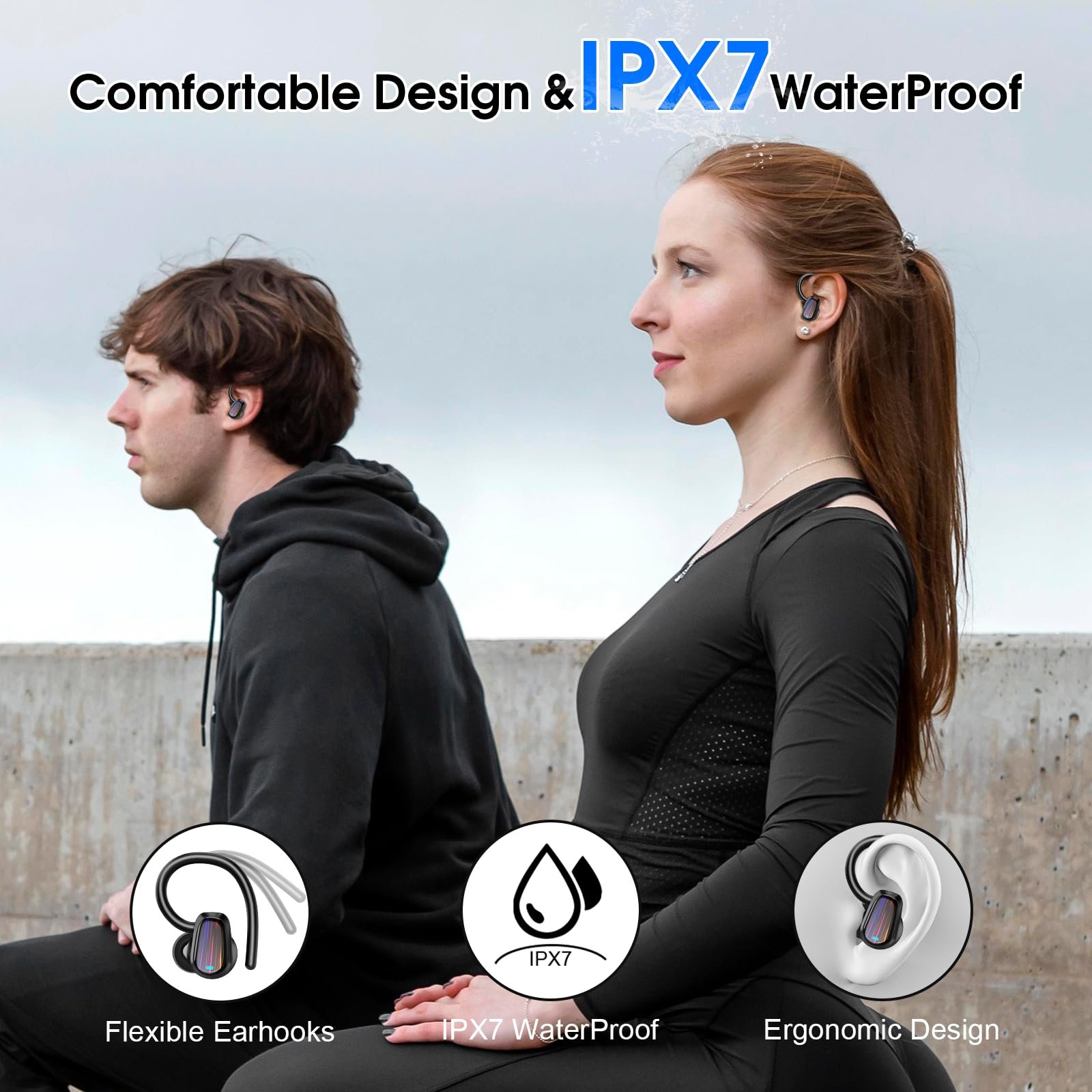 Wireless Earbuds, 50H Bluetooth 5.4 Headphones Sport, Bluetooth Earbuds with ENC Noise Canceling, HiFi Stereo Sound Wireless Earphones with Earhooks, IP7 Waterproof Ear Buds for Sports/Workout/Running - Image 4