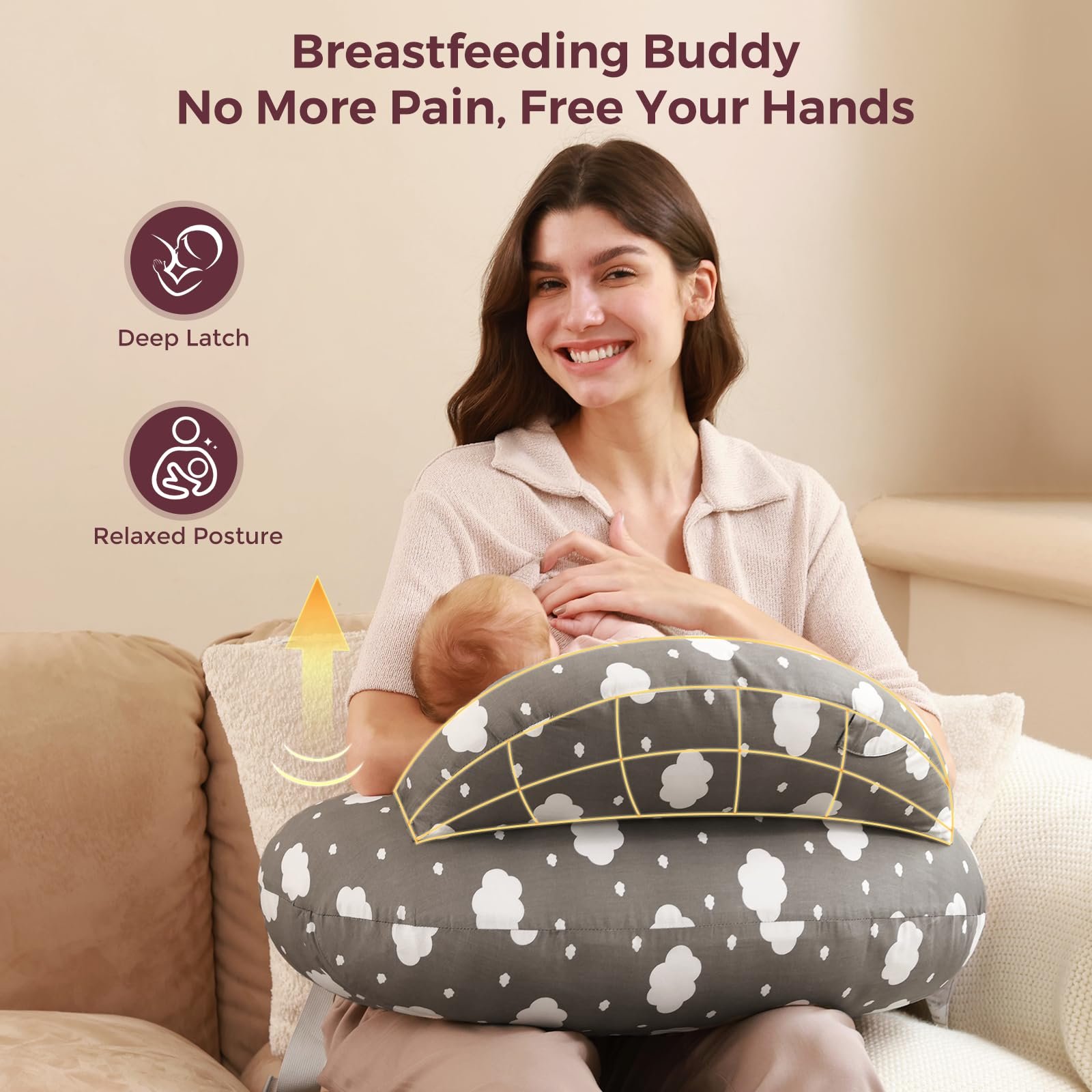 Momcozy Nursing Pillow for Breastfeeding, Original Plus Size Breastfeeding Pillows for More Support for Mom and Baby, with Adjustable Waist Strap and Removable Cotton Cover, Grey - Image 7