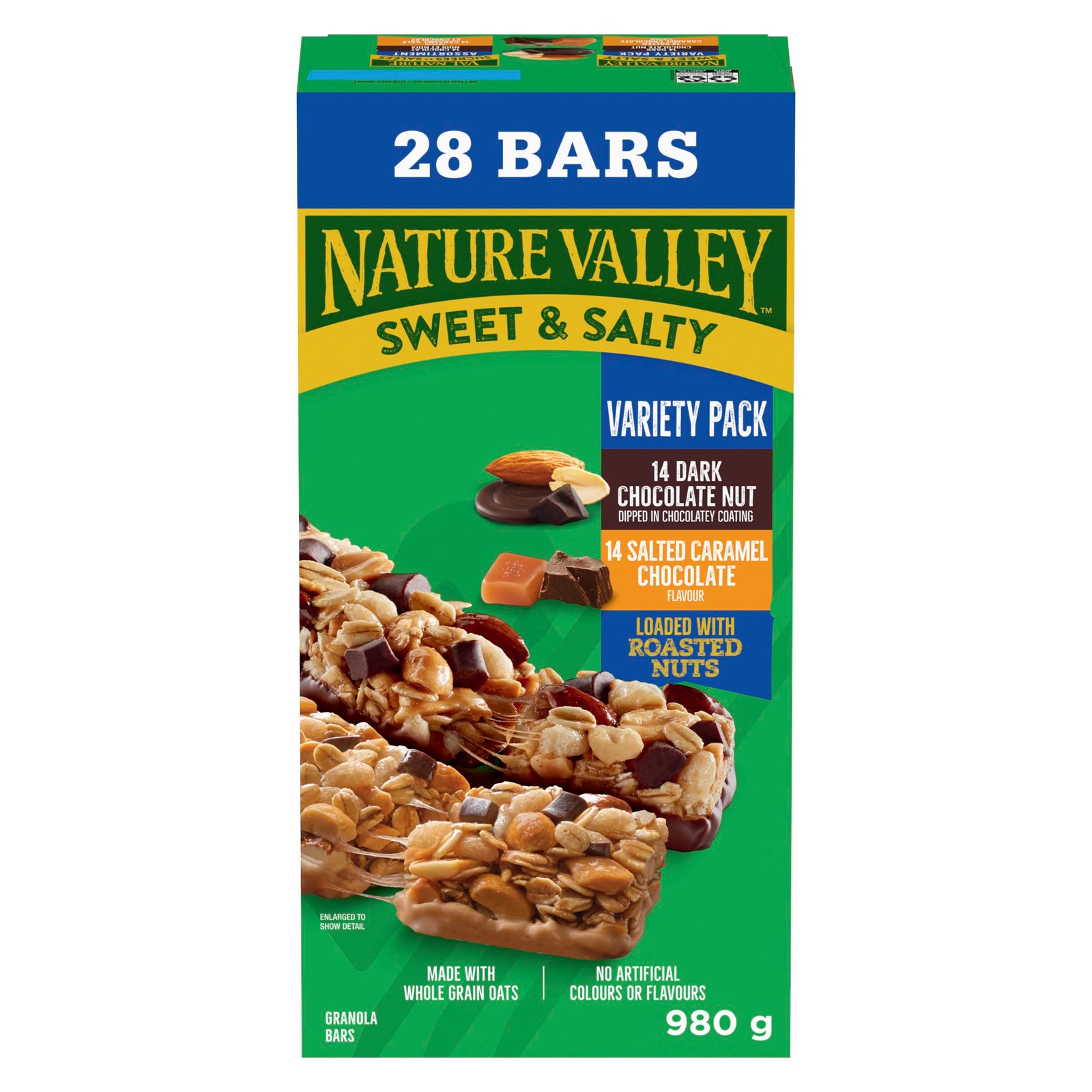 NATURE VALLEY - VALUE PACK - Dark Chocolate Nut and Salted Caramel Chocolate Chewy Nut Sweet and Salty Granola Bars Variety Pack, Pack of 28 Bars, 980 grams, Snack Bars, Made with Whole Grains - Image 5