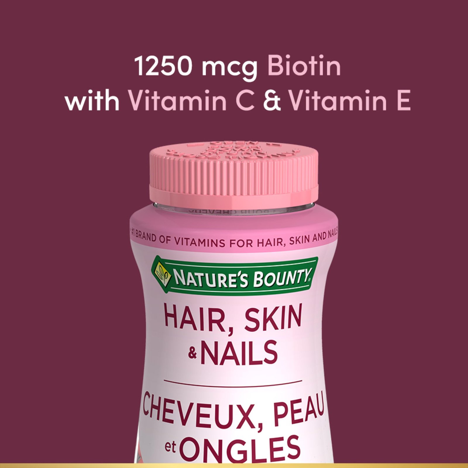 NATURE'S BOUNTY Hair, Skin & Nails, Helps Maintain Health of Hair, Skin & Nails, Helps Development of Bones, Teeth, Cartilage & Gums, Aids Wound Healing, Antioxidant, Strawberry Cream Flavour, 200 g - Image 3