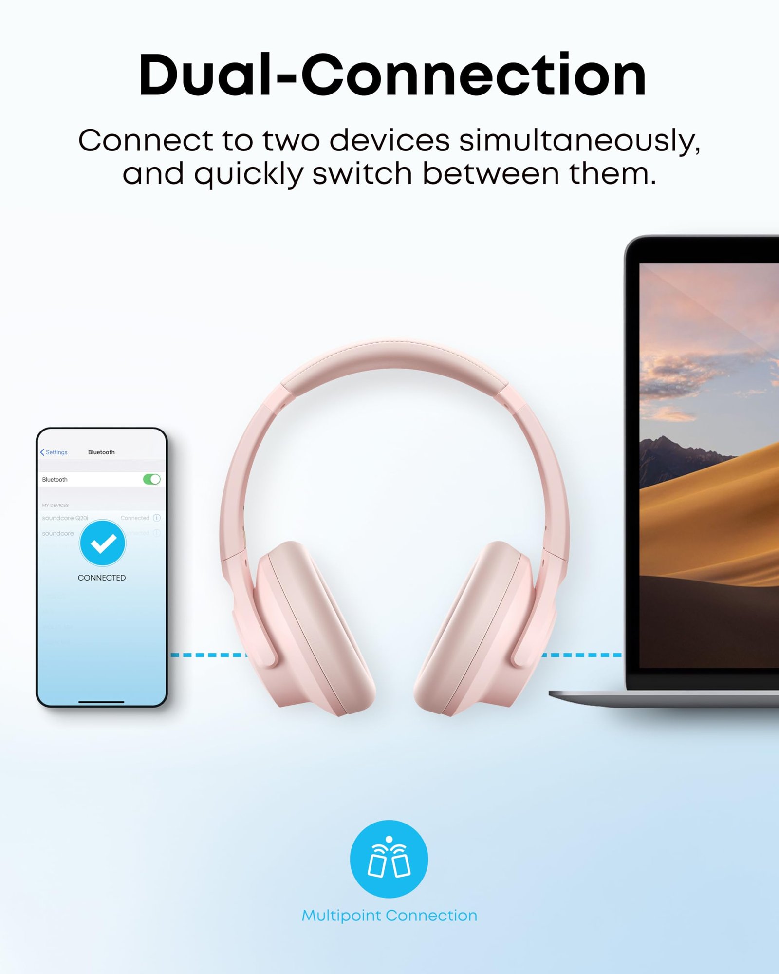 soundcore by Anker Q20i Hybrid Active Noise Cancelling Headphones, Wireless Over-Ear Bluetooth, 40H Long ANC Playtime, Hi-Res Audio, Big Bass, Customize via an App, Transparency Mode, Ideal for Travel - Image 3
