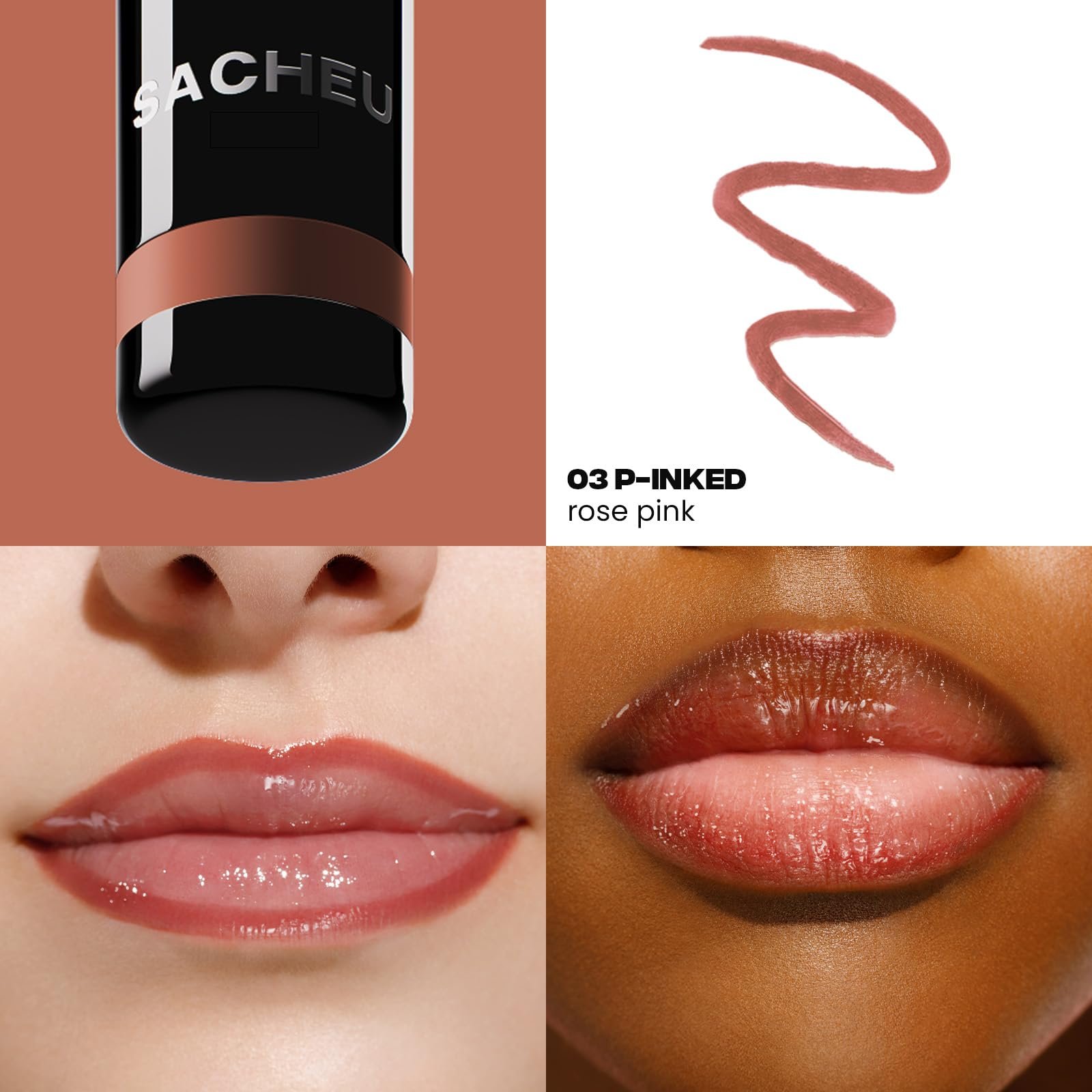 Sacheu Lip Liner STAY-N Peel Off Lip Stain — Long Lasting Waterproof Lip Tint with Hyaluronic Acid & Vitamin E — Transfer Proof Matte Finish, Vegan & Cruelty-Free (p-INKED) - Image 9