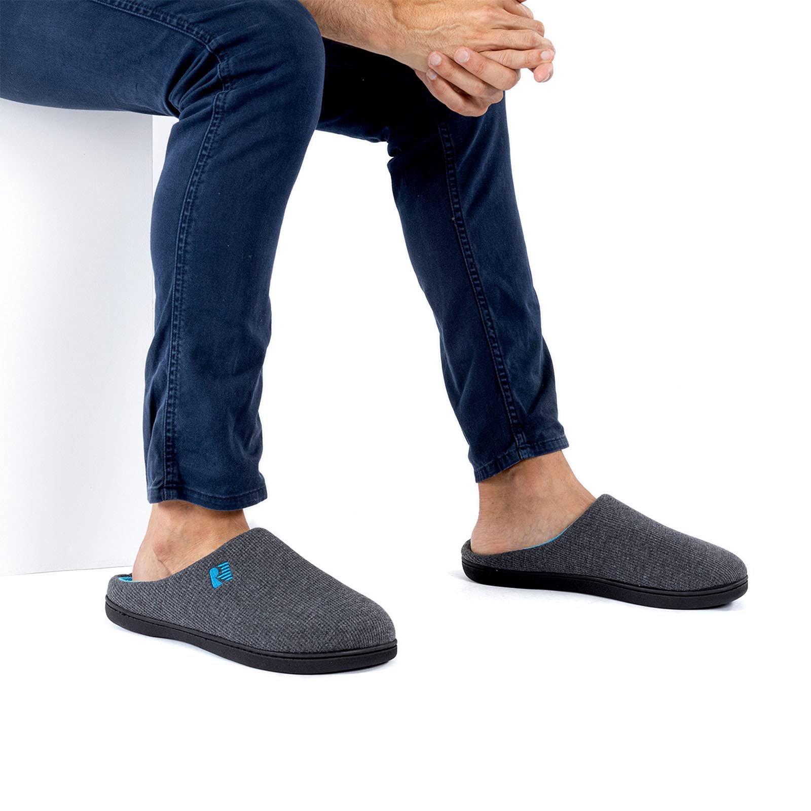 RockDove Men's Original Two-Tone Memory Foam Slipper, Size 11-12 US Men, Dark Gray/Blue - Image 6