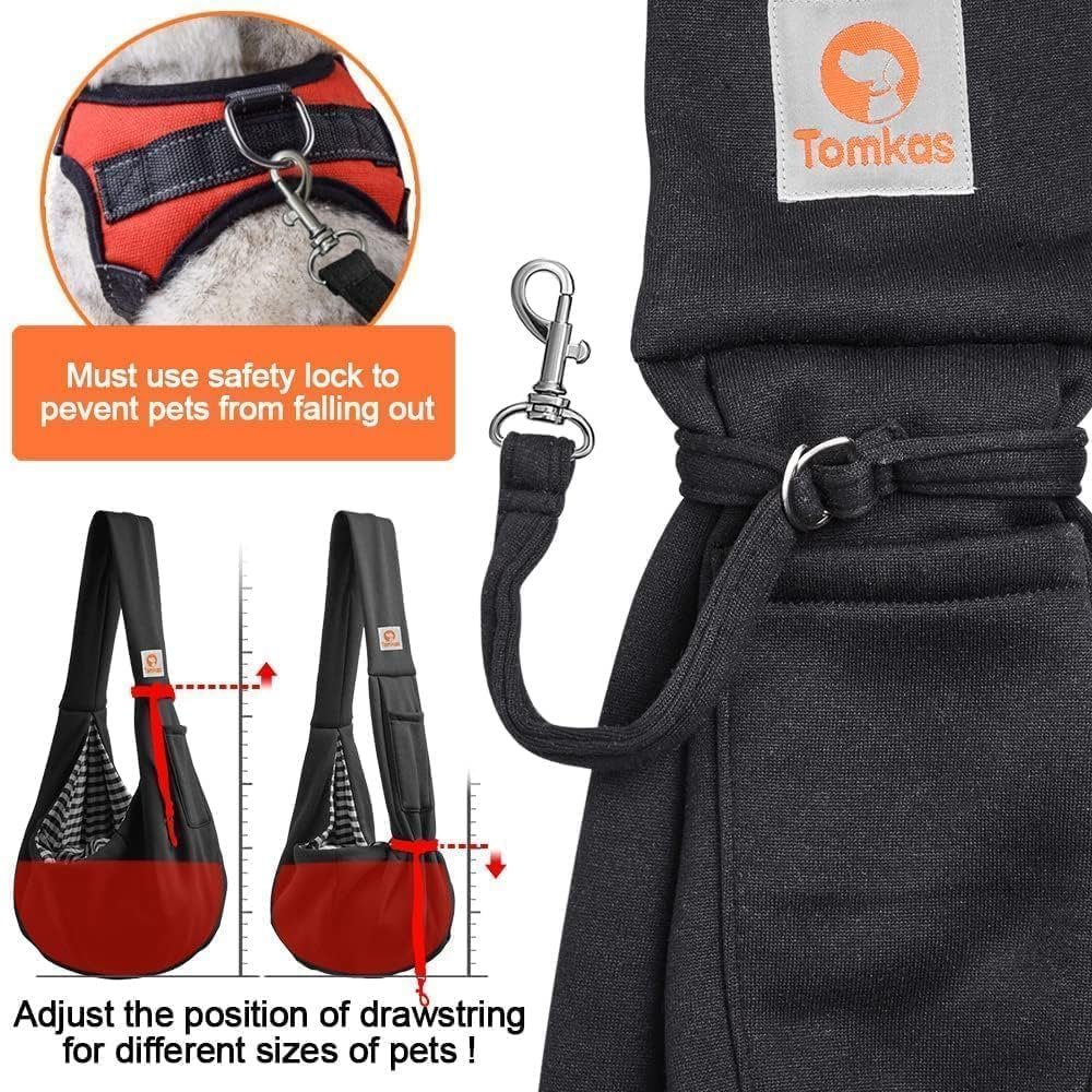 Tomkas Small Dog Sling Carrier - Classic Pocket & Classic Strap - for 3-10 lbs Pets(Black) - Image 5