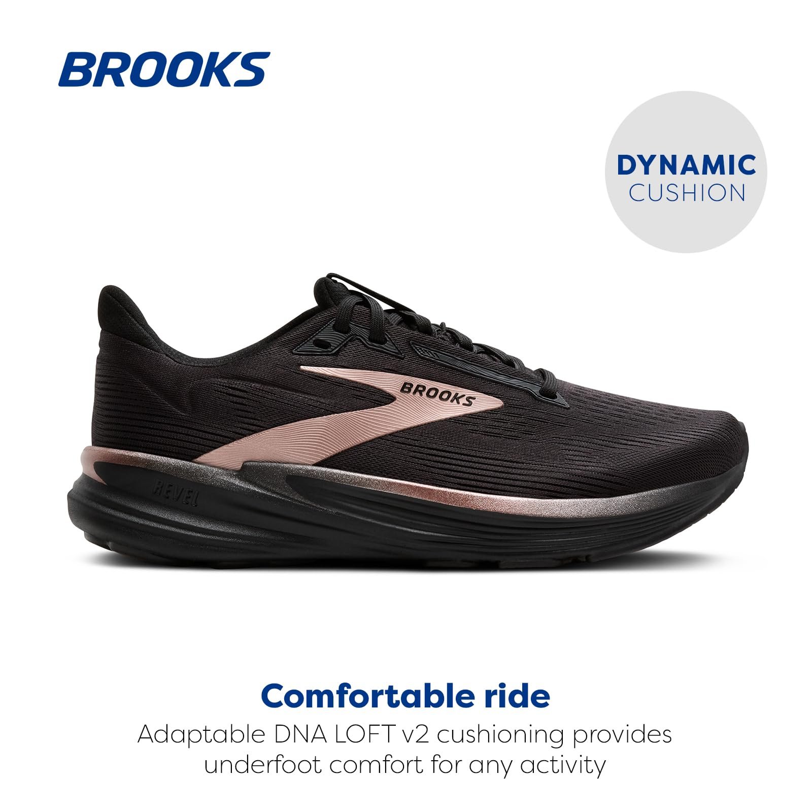 Brooks Women’s Revel 8 Neutral Running & Walking Shoe - Black/Black/Rose Gold - 8 Medium - Image 6