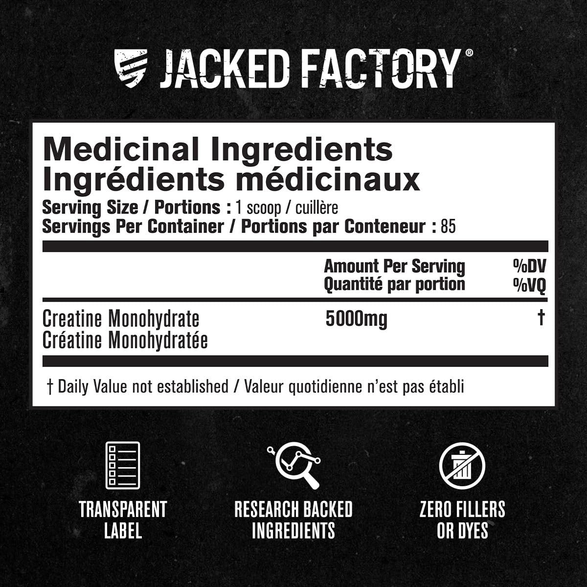 Jacked Factory Creatine Monohydrate Powder 425g - Canadian-Owned Informed Choice Certified Supplement for Increased Muscle Mass*, Improved Strength, Power, & Performance** - 85 Servings, Unflavored - Image 4