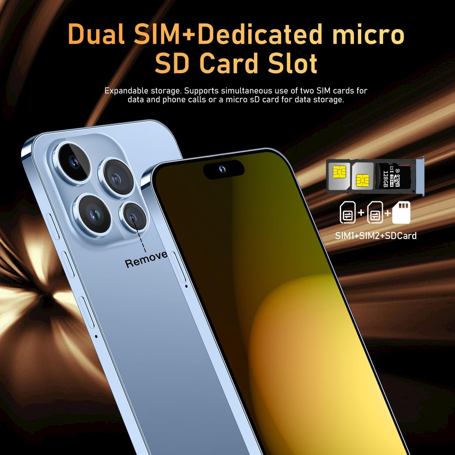 Huness 14PROMA X Smartphone Unlocked Cell Phone,Battery 6800mAh 6.82" HD Screen Unlocked Phones,16+512GB Android 14 with 128GB Memory Card,Dual SIM/Fingerprint Lock/Face ID/GPS (Blue, 16+512G) - Image 3