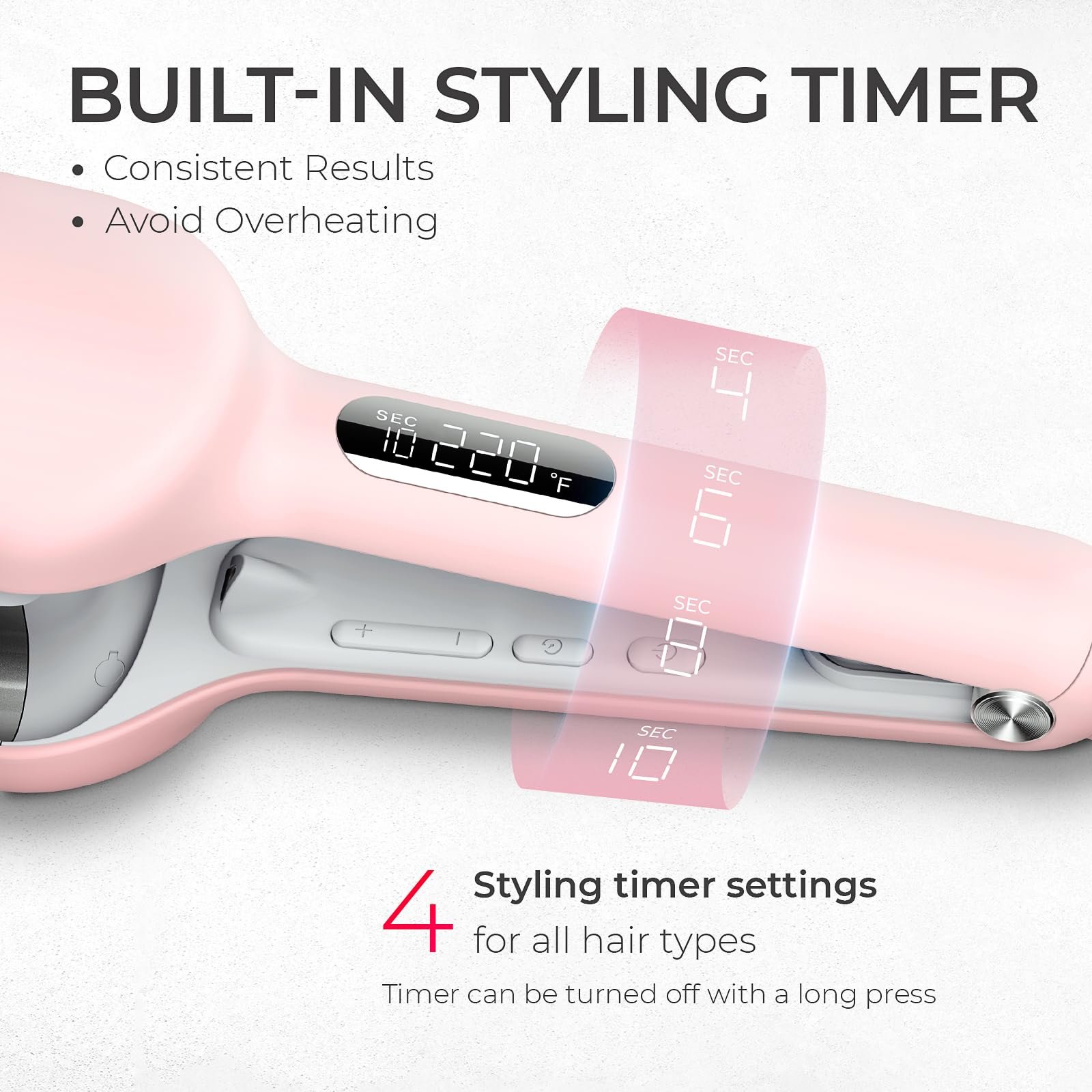 TYMO ROVY Hair Waver Curling Iron, 3-Barrel Ionic Hair Curler with 9 Heat Settings, Beach Waves Crimper for Women, Travel-Friendly, Anti-Scald, Fast Heating, Easy to Use, Pink, 1.25 inch - Image 6