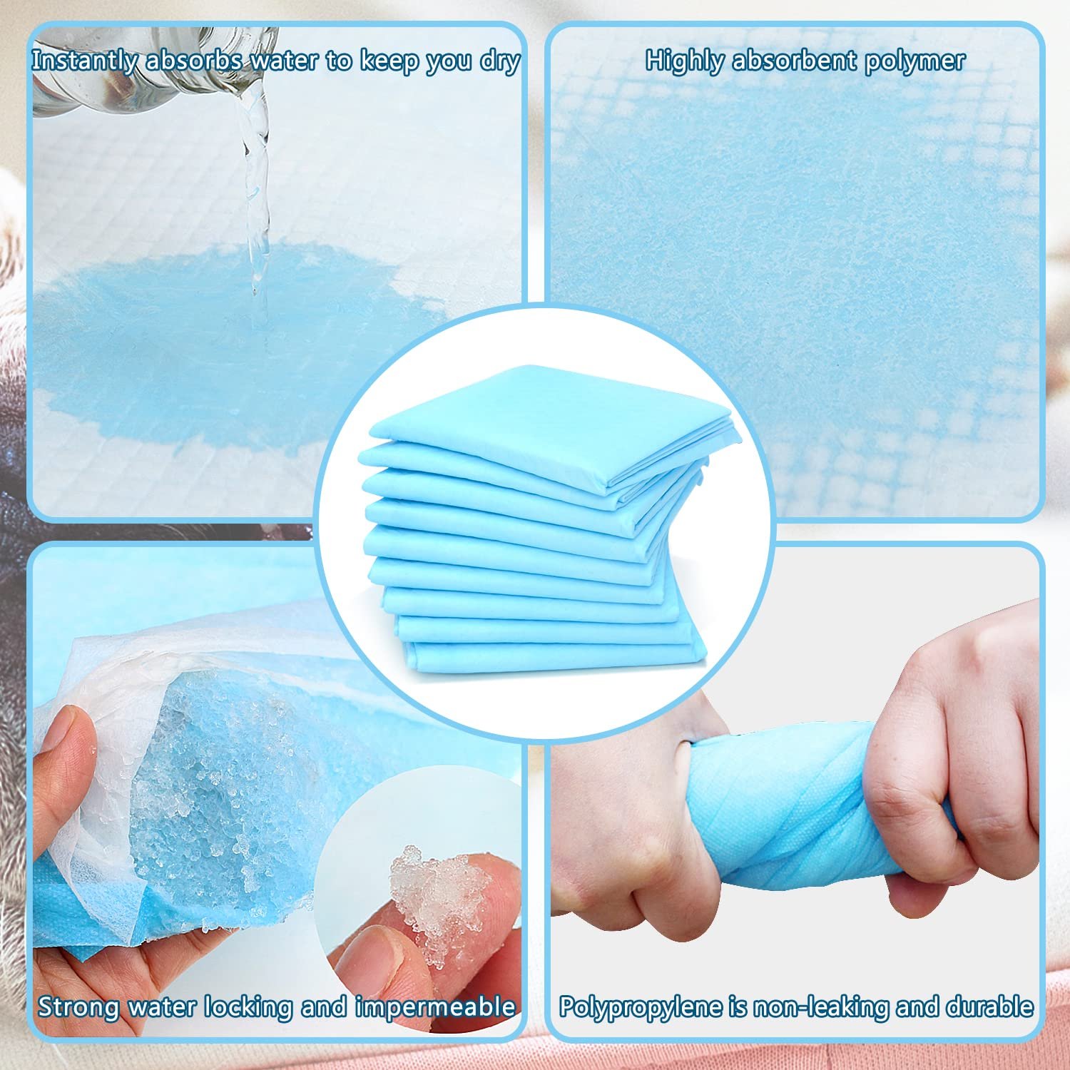 OBYFGILY 100 Pack Disposable Changing Pads, Portable Diaper Change Pad for Baby, Super Absorbent Leak-Proof Incontinence Bed Table Pee Mat for Travel and Home - Image 4